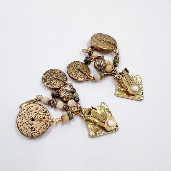 NWOT - Artisan BOHO Gold Tone Textured Dangle Clip-On Earrings - Picture 5 of 7